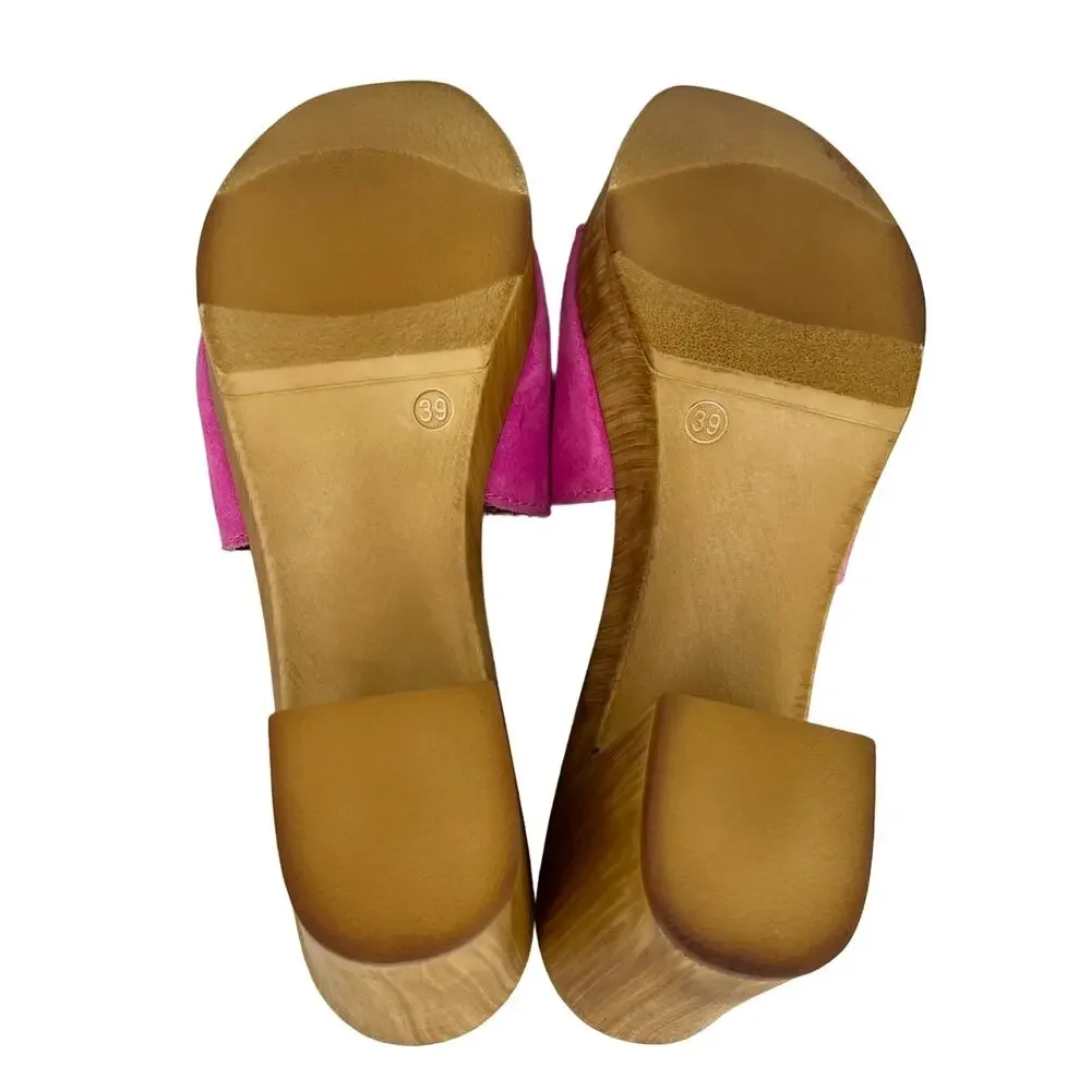 Steve Madden Neon Pink Block Heels Slides Sandals 9 Platform y2k - Picture 9 of 10